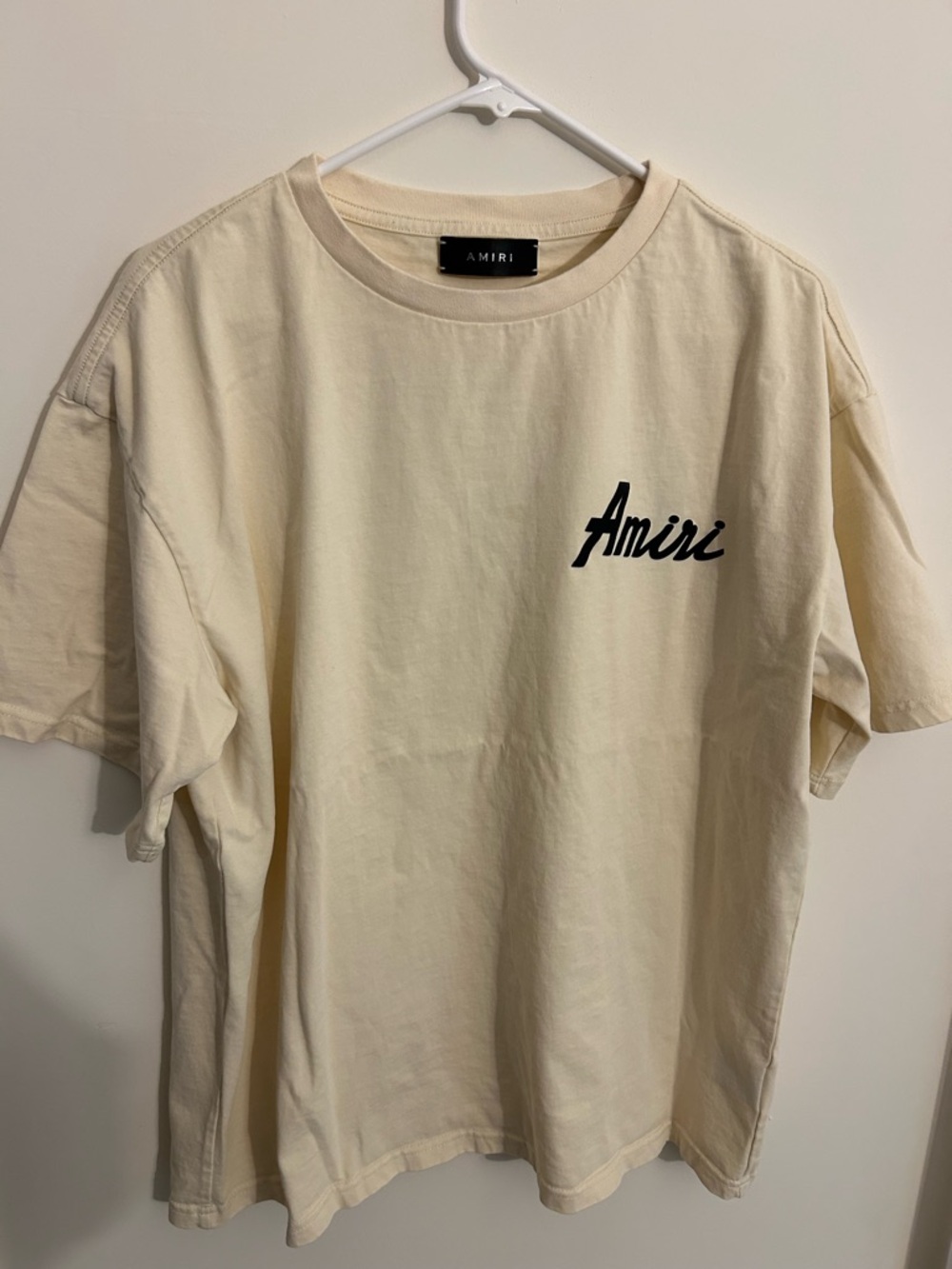 AMIRI Cream Short Sleeve Logo Tee with Black Script